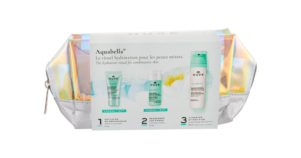 Feuchtigkeitsemulsion + ml NUXE Geschenkset 15 + Reinigungsgel 50 + Kosmetiktasche Gesichtswasser Beauty-Revealing Aquabella ml ml 35