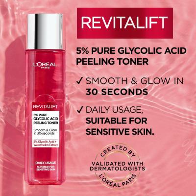 L&#039;Oréal Paris Revitalift 5% Pure Glycolic Acid Peeling Toner Gesichtswasser und Spray für Frauen 180 ml