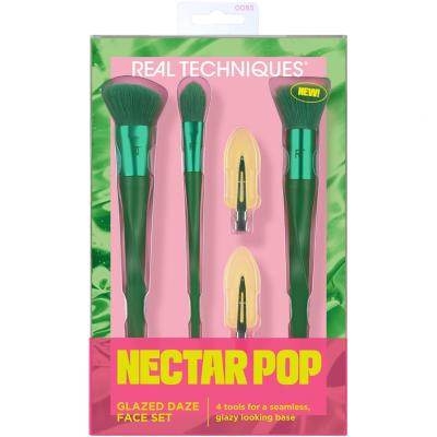 Real Techniques Nectar Pop Glazed Daze Face Set Geschenkset Kosmetikpinsel Soft Sculpting Brush RT 070 1 St. + Kosmetikpinsel Strippling Brush RT 071 1 St. + Kosmetikpinsel Brightening Concealer Brush RT 072 1 St. + Haarspangen 2 St.