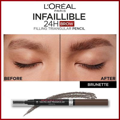 L&#039;Oréal Paris Infaillible Brows 24H Filling Triangular Pencil Augenbrauenstift für Frauen 1 ml Farbton  03 Dark Brunette