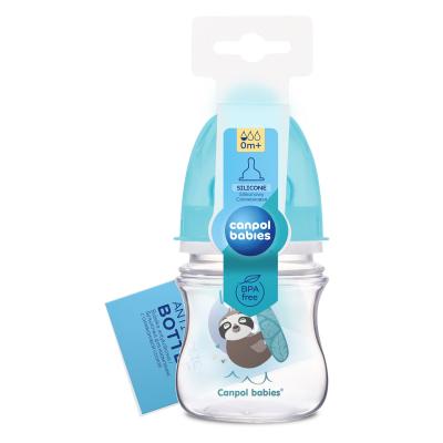 Canpol babies Exotic Animals Easy Start Anti-Colic Bottle Blue 0m+ Babyflasche für Kinder 120 ml