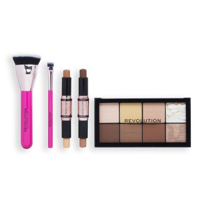 Makeup Revolution London All About The Contour Gift Set Geschenkset Kontur-Palette Ultra Contour Palette 16 g + Concealer Fast Base Contour Stick 1 St. Medium + Concealer Fast Base Contour Stick 1 St. Dark + Pinsel Create Defining Contour Brush R10 1 St. + Pinsel Create Flat Blending Contour Brush R