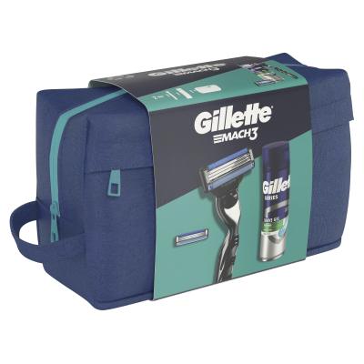 Gillette Mach3 Geschenkset Rasierer 1 St. + Ersatzkopf 1 St. + Rasiergel Series Soothing With Aloe Vera Sensitive Shave Gel 200 ml + Kosmetiktasche