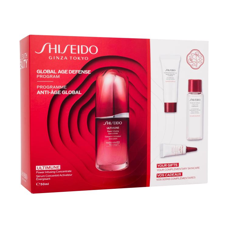 Shiseido Ultimune Global Age Defense Program Geschenkset Gesichtsserum Ultimune Power Infusing Concentrate 50 ml + Reinigungsschaum Clarifying Cleansing Foam 15 ml + Gesichtswasser Treatment Softener 30 ml + Augenserum Ultimune Power Infusing Eye Concentrate 3 ml