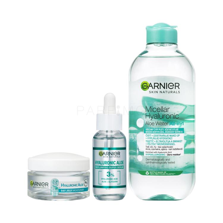 Set Mizellenwasser Garnier Skin Naturals Hyaluronic Aloe Micellar Water + Gesichtsserum Garnier Skin Naturals Hyaluronic Aloe Replumping Super Serum + Gesichtsgel Garnier Skin Naturals Hyaluronic Aloe Jelly Daily Moisturizing Care