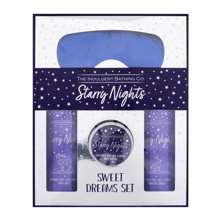 The Indulgent Bathing Co. Starry Nights Sweet Dreams Set Geschenkset Duschcreme Lavender And Lime Flower Shower Cream 300 ml + Milchbad Lavender And Lime Flower Bath Milk 300 ml + Körperbutter Lavender And Lime Flower Body Butter 100 ml + Schlafmaske Satin Sleep Mask 1 St.