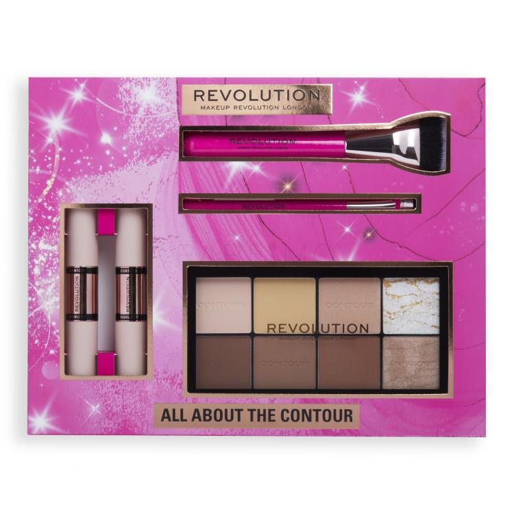 Makeup Revolution London All About The Contour Gift Set Geschenkset Kontur-Palette Ultra Contour Palette 16 g + Concealer Fast Base Contour Stick 1 St. Medium + Concealer Fast Base Contour Stick 1 St. Dark + Pinsel Create Defining Contour Brush R10 1 St. + Pinsel Create Flat Blending Contour Brush R