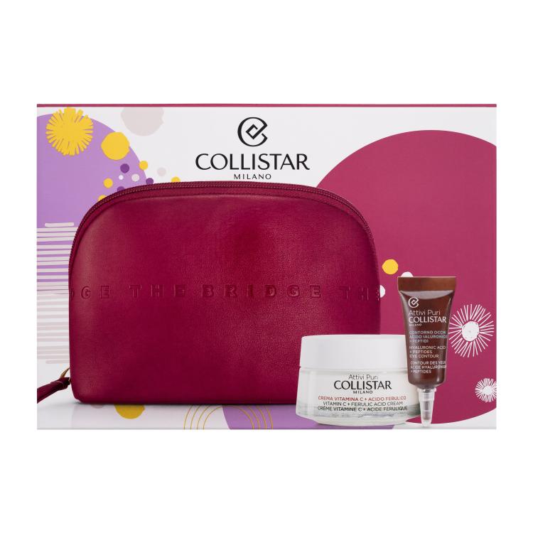 Collistar Pure Actives (Attivi Puri) Vitamin C + Ferulic Acid Cream Gift Set 2 Geschenkset Tagescreme Attivi Puri Vitamin C Ferulic Acid Cream 50 ml + Augencreme Hyaluronic Acid Peptides Eye Contour 5 ml + Kosmetiktasche The Bridge