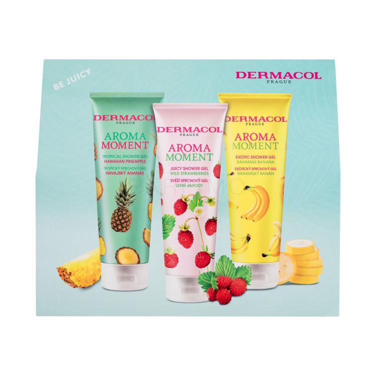 Dermacol Aroma Moment Be Juicy Geschenkset Duschgel Tropical Shower Gel Hawaiian Pineapple 250 ml + Duschgel Juicy Shower Gel Wild Strawberries 250 ml + Duschgel Exotic Shower Gel Bahamas Banana 250 ml