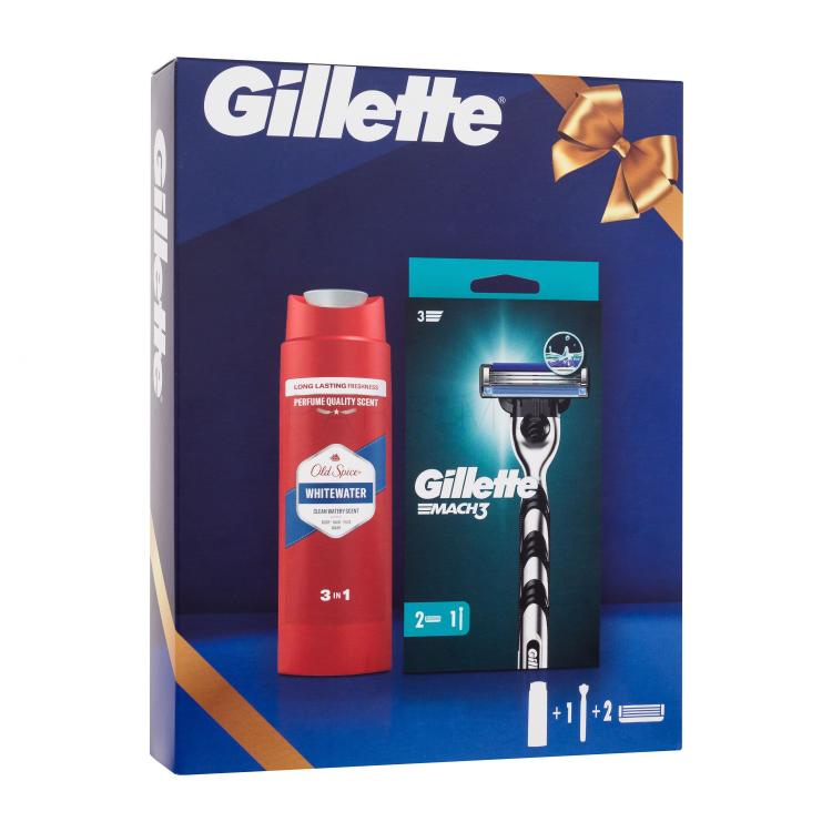 Gillette Mach3 Geschenkset Rasierer 1 St. + Ersatzkopf 1 St. + Duschgel und Shampoo Old Spice Whitewater 3in1 250 ml