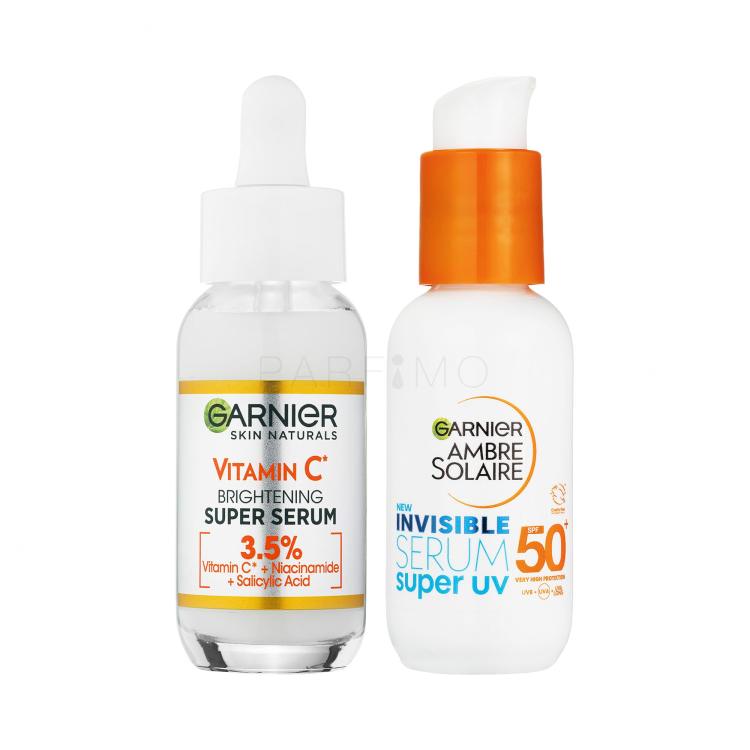 Set Gesichtsserum Garnier Skin Naturals Vitamin C Brightening Super Serum + Sonnenschutz fürs Gesicht Garnier Ambre Solaire Super UV Invisible Serum SPF50+