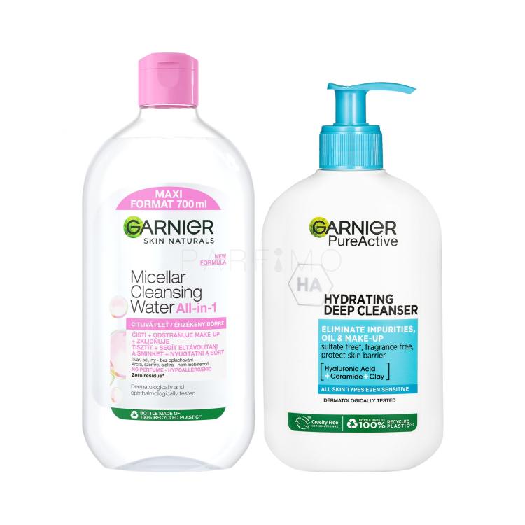 Set Mizellenwasser Garnier Skin Naturals Micellar Cleansing Water All-in-1 + Reinigungsgel Garnier Pure Active Hydrating Deep Cleanser