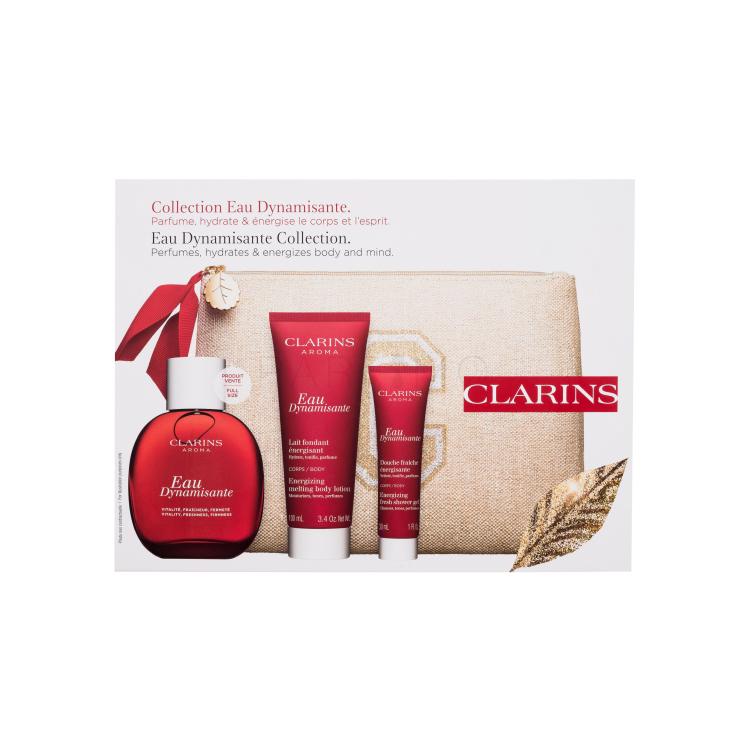 Clarins Aroma Eau Dynamisante Geschenkset Erfrischende Körperlotion 100 ml + Körpermilch 100 ml + Duschgel 30 ml + Kosmetiktasche