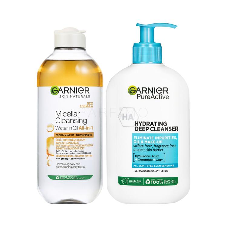 Set Mizellenwasser Garnier Skin Naturals Two-Phase Micellar Water All In One + Reinigungsgel Garnier Pure Active Hydrating Deep Cleanser