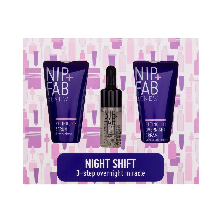 NIP+FAB Renew Night Shift Geschenkset Gesichtsserum Retinol Fix Serum 20 ml + Gesichtscreme Retinol Fix Overnight Cream 20 ml + Gesichtsserum Retinol Fix Concentrate Extreme 10 ml