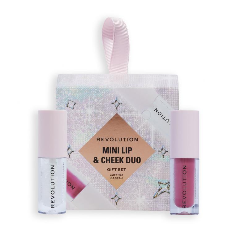 Makeup Revolution London Mini Lip &amp; Cheek Duo Geschenkset Lipgloss Shimmer Bomb 1,4 ml White Shimmer + Flüssiges Rouge Blush Bomb 1,4 ml Cute Pink